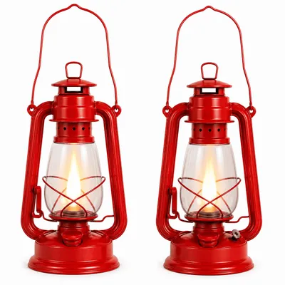 Produktbild von Sturmlaterne 2er Set Öllampe Petroleumlampe Camping Laterne Öl Lampe 30cm Rot
