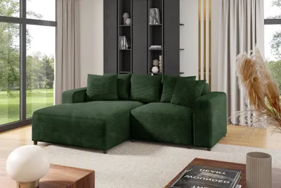 Produktbild von Ecksofa Designersofa Sofa MEGAN XS in Stoff Poso Dunkelgrün Ottomane Links