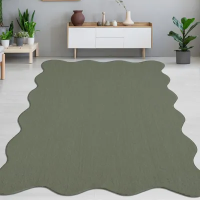 Obrázek produktu pro Designový koberec lesní zelená moderní tvar vlny velikost - 140 x 200 cm