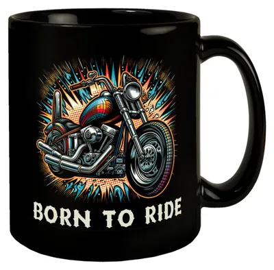 Produktbild von Chopper-Motorrad Tasse in Schwarz mit Spruch Born to Ride