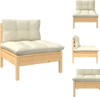 Produktbild von vidaXL Garten-Mittelsofa mit Kissen in Creme Massivholz Kiefer -  Gartensofaelemente