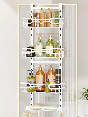 Obrázek produktu pro Omgoods - Organizér do sprchy, který se zavěsí nad dveře, s 2 držáky na mýdlo - Nastavitelný organizér do koupelny