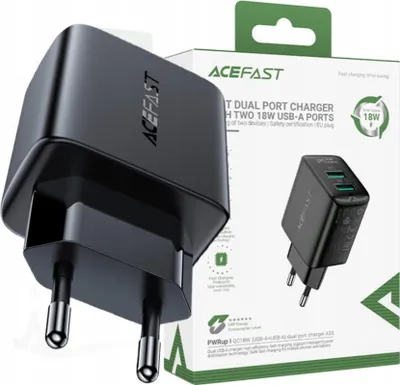 Immagine prodotto di Caricabatterie Acefast 2X Usb 18W Qc 3.0, Afc, Fcp Nero (A33 Nero)
