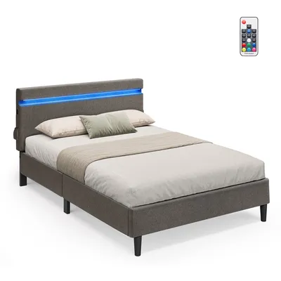 Produktbild von VASAGLE Polsterbett 140 x 190 cm, mit Kopfteil, LED, Doppelbett mit USB- und Type-C Anschluss