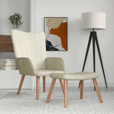 Produktbild von Cremeweißer Relaxsessel mit Samthocker für Wohnzimmer und Entspannungsbereich