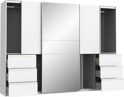 Immagine prodotto di Armadio ad ante scorrevoli - 270 x 201 cm - 6 cassetti - bianco opaco - con specchio