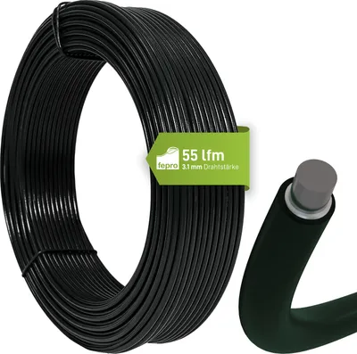 Produktbild von Fepro® Spanndraht 3,1 mm x 55 m, schwarz, verzinkt und kunststoffbeschichtet - witterungsbeständig, ideal für Maschendraht, Wildzaun, Garten oder basteln