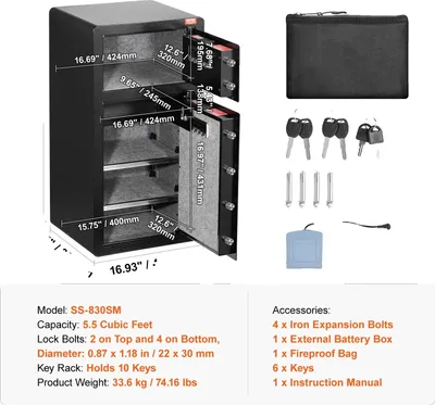Obrázek produktu pro Zabezpečená schránka, zámek na otisk prstu, dvojitý alarm, dvoucestný přístup 5,5 CU.FT