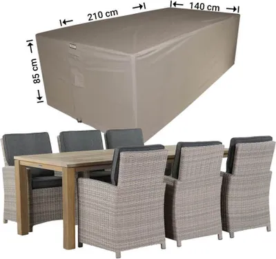 Produktbild von Raffles Covers Schutzhülle für Gartenmöbel Rechteckig 210 x 140 H: 85 cm | Atmungsaktiv | Wasserdicht | UV-beständig | Elastischer Kordelzug