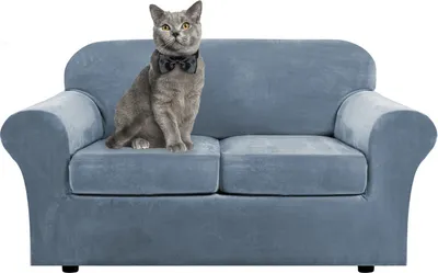 Produktbild von Samt Sofa Schonbezug Soft Stretch Couch Bezug High Elasthan Möbel Protector, 2-Sitzer / 147-183 cm,blaue Asche