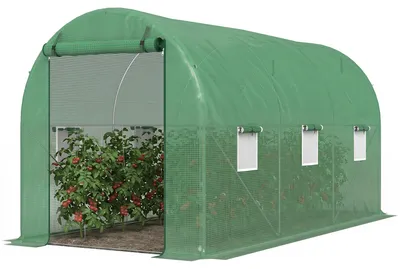 Produktbild von SUGIFT Foliengewächshaus mit 6 Netzfenstern, Gewächshaus Rundbogen-Folientunnel, PE-Folie & Stahlgestell, Grün | wetterbeständig | 18 kg | 395 x 195 x 190 cm