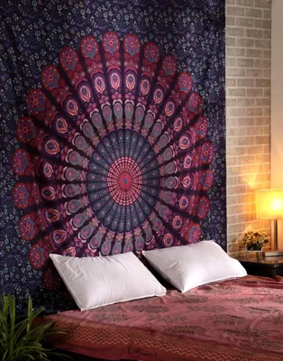 Obrázek produktu pro Mandala, ombre páv na zeď a přehoz na postel, tapiserie do obývacího pokoje, domácí dekorace, boho tapiserie v různých velikostech a barvách