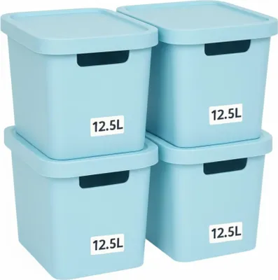 Produktbild von Plastard Aufbewahrungsbox 4er-Set, 12,5L, Lagerbox, stapelbar, Blau