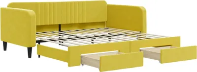 Produktbild von vidaXL Tagesbett Ausziehbar mit Schubladen Gelb 100x200 cm Samt