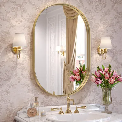 Productafbeelding van Brightify Gouden, ovale spiegel voor de badkamer, 50,8 x 76,2 cm, goudkleurig metaal