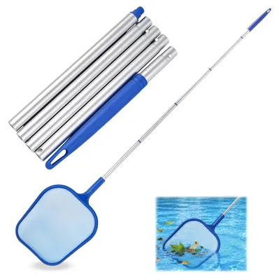 Imagen del producto de Red de arrastre con mango telescópico de 161 cm - Malla fina - Red de arrastre para estanques - Mantenimiento de piscinas - Eliminación de algas - Limpieza eficaz del agua - Red de arrastre para estanques