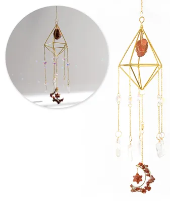 Produktbild von Sonnenfänger Suncatcher Hängedeko Anhänger mit Kristallen und Jaspis Fensterdeko Geschenkidee