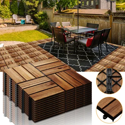 Produktbild von Jopassy 4m² Holzfliesen Mosaik Akazienholz Fliese 44 Stück 30x30 cm Balkonfliesen Gartenfliesen Terrassenfliesen für Garten Terrasse Balkon