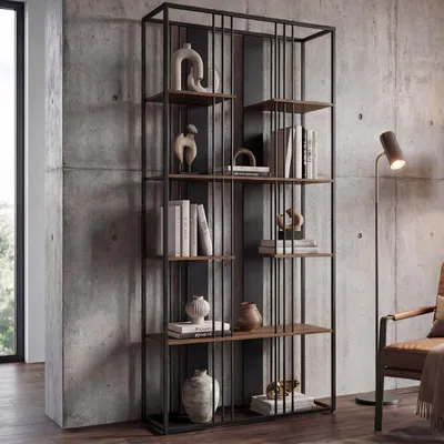 Immagine prodotto di Scaffale HWC-P12, libreria alta, metallo industriale melaminico MVG 180x80x31cm ~ nero, marrone scuro