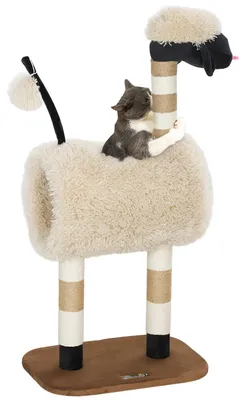 Immagine prodotto di PawHut Tiragraffi da 98 cm con palo, tunnel e pallina, marrone chiaro