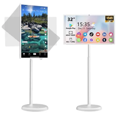 Immagine prodotto di Smart TV portatile - 81 cm Android TV - Full HD 1080p - Wi-Fi - 6 GB di RAM + 128 GB di memoria - Fotocamera da 13 MP - Supporto da pavimento incluso - Spina UE