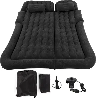 Image de matelas de voyage gonflable multifonctionnel 2 en 1, flocage PVC, oreiller de couchage souple pour voiture SUV, noir