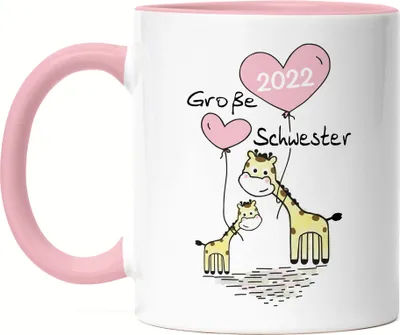 Produktbild von Ich werde Große Schwester 2022 Tasse Rosa Schwangerschaft Verkündung Geburt Big Sister Geschenk Giraffe