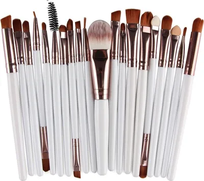 Produktbild von 20 Stück Professionelle Make-up Pinsel Foundation Lidschatten Set Holz Griff + Nylon Haar Braun / Weiß