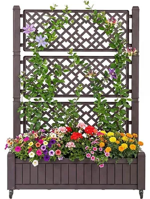 Produktbild von Hochbeet mit Gitter und Rollen, mit Drainagelöchern, 140 x 80 x 40 cm, braun