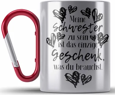 Produktbild von Trendation - Beste Schwester Edelstahl Tasse Karabiner Spruch Geschenkidee Geburtstag Schwester von Schwester Bruder (Rot)