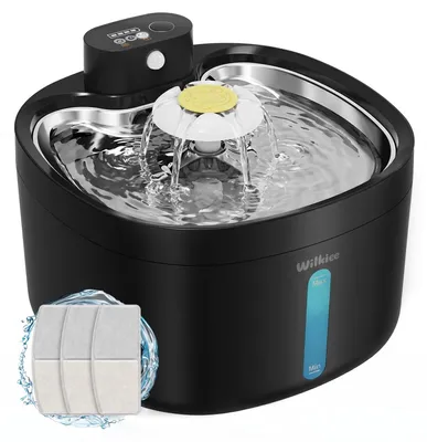 Immagine prodotto di Fontana per gatti senza fili - 2,8 l - Acciaio inossidabile - Nera - Senza fili con batteria ricaricabile 4000 mAh