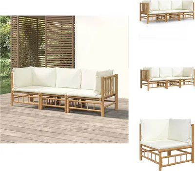 Produktbild von vidaXL 3-tlg. Garten-Lounge-Set mit Cremeweißen Kissen Bambus -  Gartenmöbel-Sets