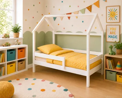 Zdjęcie produktu dla Łóżeczko dziecięce Bella 140x70 z zabezpieczeniem przed wypadnięciem i naturalnym stelażem 70 x 140 dla dziewczynek i chłopców, bez materaca, z szufladami