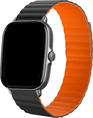 Produktbild von Strap-it Amazfit GTS 3 Magnetisches Silikonarmband (Schwarz/Orange)