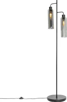 Produktbild von QAZQA - Moderne Stehlampe schwarz mit Rauchglas 2 Lichter - Stavelot I Wohnzimmer I Schlafzimmer - Länglich - LED geeignet E27