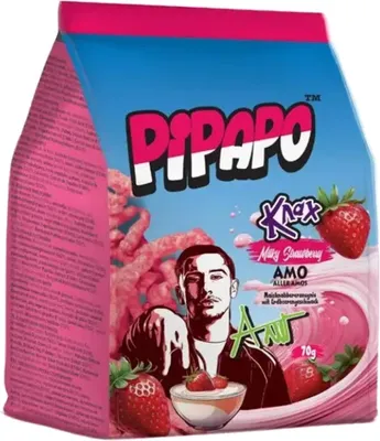 Zdjęcie produktu dla Pipapo Knax chrupki kukurydziane Mleczno-truskawkowa przekąska kukurydziana 70g