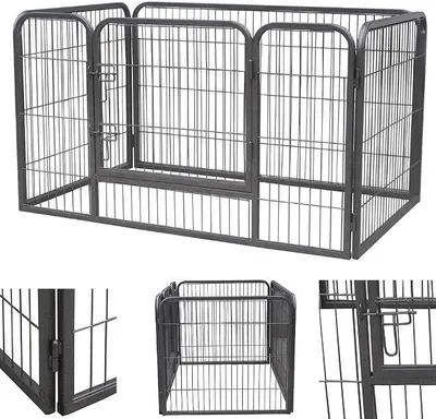 Imagen del producto de Jaula plegable para cachorros, con puerta, de 124x80x70 cm, de metal, color gris