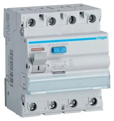 Produktbild von HAGER RCCB Fehlerstromschutzschalter 3P+N 25A 30mA 6kA AC CDC425J