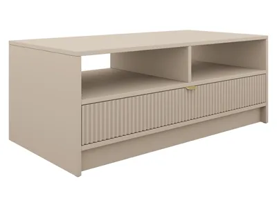 Produktbild von MIRJAN24 Couchtisch Tireno 1SZ, Wohnzimmer Kaffeetisch mit Schublade, Aluminiumgriff in der Farbe Gold (Farbe: Sandbeige)