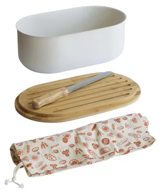 4-in-1 Brotbox-Set aus Metall und Bambus, cremefarben