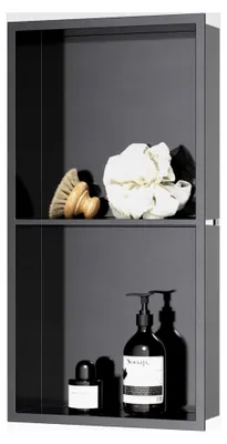 Produktbild von Duschnische aus Edelstahl 60x30x10 cm Doppelregale für die Wandnische zur Aufbewahrung im Badezimmer, Übermontage-Installation, Nano Graphit