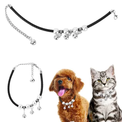 Produktbild von Hochwertiges, verstellbares und niedliches Haustierhalsband mit Glöckchen, passend für die meisten Hunde und Katzen, schwarz, Größe L