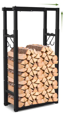 Immagine prodotto di Peviasot - Scaffale regolabile per legna da ardere, scaffale in metallo con 4 ganci, lunghezza 40/53/65 cm, altezza 100/125/150 cm, larghezza 25 cm