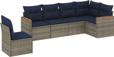 Image de vidaXL Ensemble de 6 canapés de jardin avec coussins, gris, polyrattan