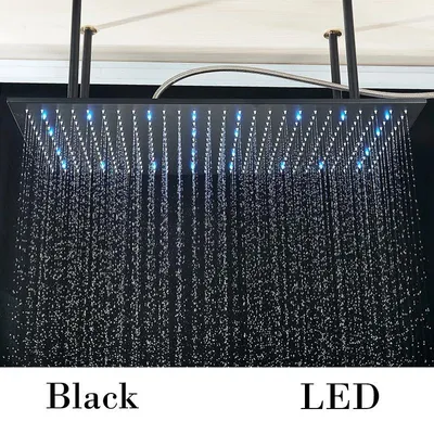 Produktbild von LED Regenduschkopf - Rechteckige Kopfbrause - Wandmontierte feste Dusche - 40/80 cm Edelstahl - Wasserbetriebenes LED-Licht - Schwarz Black A