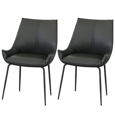 Produktbild von Casa Dolce Esszimmerstuhl PERTA, 2er Set, schwarz, 57x64x90 cm, echtes Rindsleder, pflegeleicht, 120kg max. belastbar