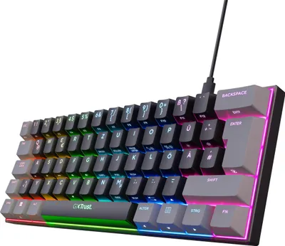 Produktbild von Trust GXT 867 Acira Mechanische Gaming-Tastatur, 60% Formfaktor, RGB Beleuchtung, Deutsches QWERTZ Layout, Programmierbar, USB Mini