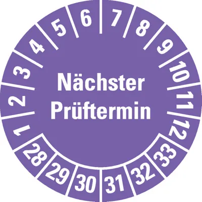 Produktbild von Dreifke® Prüfplakette Nächster Prüftermin, 28-33, violett, Folie, ablösbar, Ø...