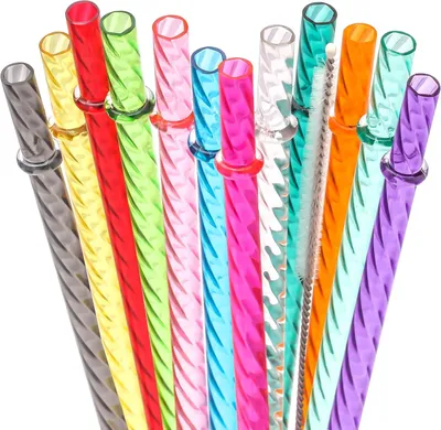Produktbild von Wiederverwendbare, transparente Strohhalme aus Kunststoff für 24 oz und 30 oz Behälter – 25,5 cm – Trinkhalme