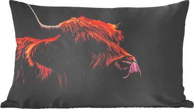 Produktbild von MuchoWow® Zierkissen Sofakissen Wohnzimmer Dekokissen 50x30 cm Schottisches Hochlandrind - Zunge - Nase - Wohnzimmerdekoration - Polster mit Photo